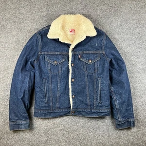 Vintage Levis Sherpa Lined Jacket Mens 40R (M) Blue Dark Trucker Made in USA 80s - Picture 1 of 14