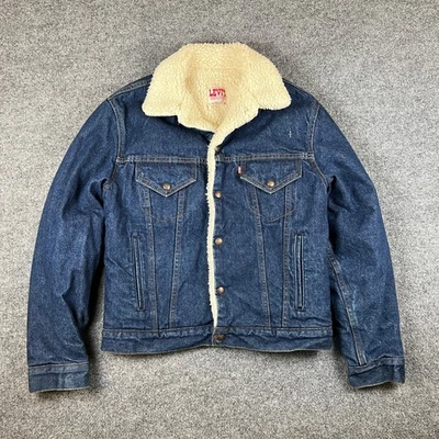 Vintage Levis Sherpa Lined Jacket Mens 40R (M) Blue Dark Trucker Made in USA 80s - Image 1 of 4