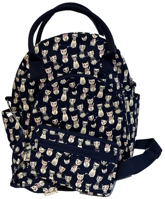 Cat Print Canvas Satchel Bag Blue Convertible Quilted Wristlet and Coin Purse - Image 1 of 4