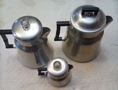 3 VINTAGE WEAR EVER COFFEE POTS PERCOLATOR X 3002 3012 3016 Clean Complete - Image 1 of 4