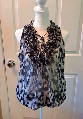 Charlotte Russe Blouse Sleeveless Y2K Animal Print Ruffles Elastic Waist  - Image 1 of 4
