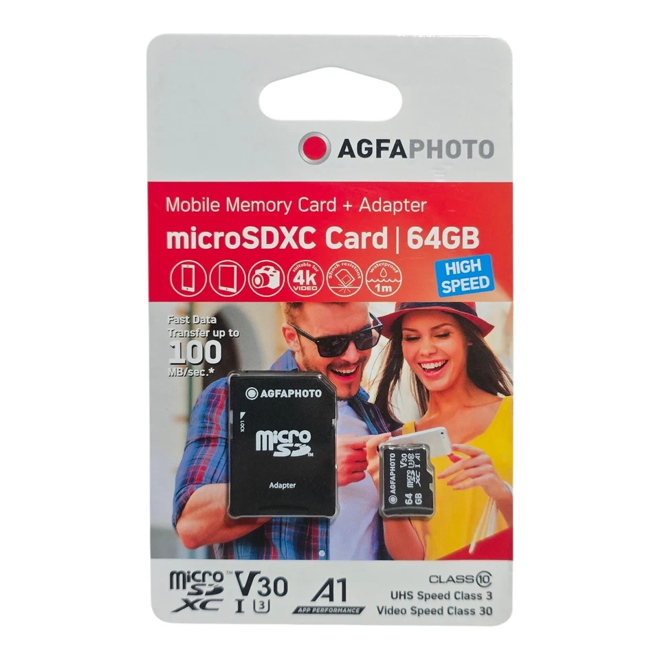 Microsdxc Mémoire 64GB + Adaptateur – V30 A1 UHS-I U3 Classe 10 – 100MB/S Neuf - Bild 1 von 1