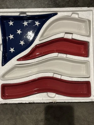 Home Interiors Stars & Stripes American Flag 5 pc Ceramic Snack Set -New w/o box - Image 1 of 4
