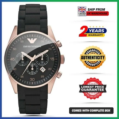 Genuine EMPORIO ARMANI SPORTIVO AR5905 RoseGold Black Silicone Mens Chrono Watch - Image 1 of 4