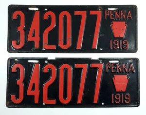 1919 Antique Pennsylvania PA PENNA License Plate Matching Original Pair 342077 - Picture 1 of 7