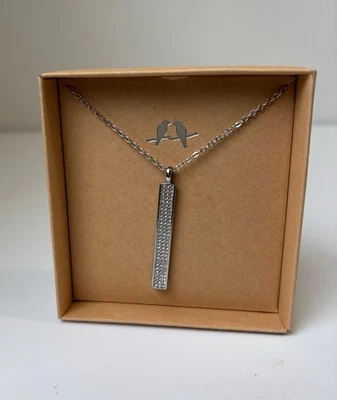 Chloe and Isabel Pave Crystal Bar Silver Long Pendant Necklace 30” New In Box - Image 1 of 3