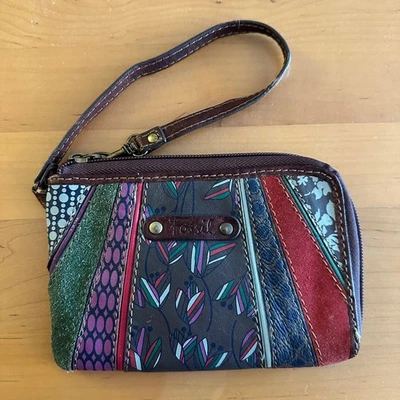 Cartera Fossil Vintage Muñequera Estampado Mixto Cuero Gamuza y PVC Boho Floral Geo Foto 1 de 4