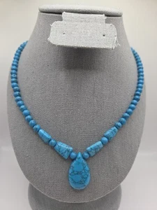 Blue Howlite Beaded Tribal Necklace 18-20in Silvertone 114.00ctw - Picture 1 of 2