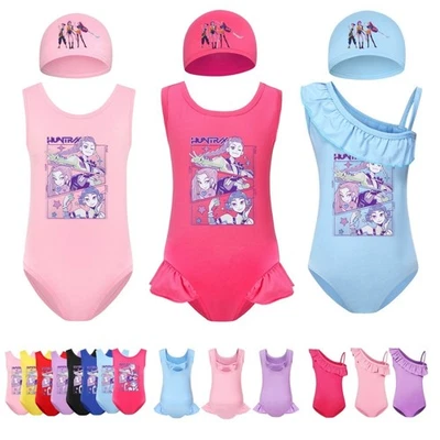 Girls KPop/Demon&Hunters Swimming Costume One Piece Swimsuit Swimwear Bikini Hat - Image 1 of 4