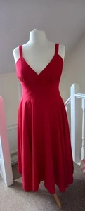 Fit and Flare Midi Dress Strappy Lined Pit to pit 19" L 46" Party Dress Red - Picture 1 of 6