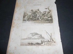 1836 ORIGINAL ANTIKER STAHLSTICH SPANIEN SCHLACHT BEI VILCHES ANSICHT AUF SANTONA - Bild 1 von 1