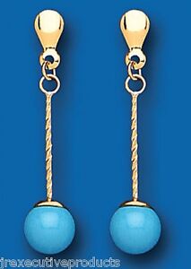 Turquoise Earrings Yellow Gold Drops Solid 9 Carat Drop Ears