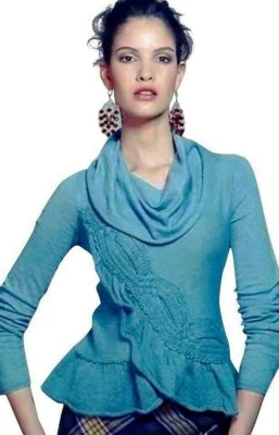 Suéter Pullover $158 Anthropologie Lados Cambiantes Top Mediano 6 8 Cables Azules Foto 1 de 4