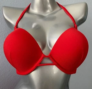 Victorias Secret Swim Nwt Bombshell +2 Cups Bikini Top Red Ribbed 38C - Picture 1 of 5
