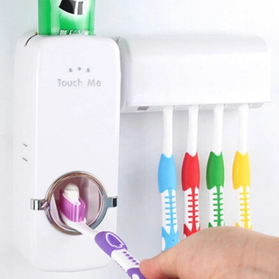 Automatic Toothpaste Dispenser Toothbrush Holder Stand Wall Mounted No Batteries