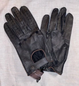 Guanti da guida in pelle 14366 neri marroni 1826 nuovi - taglia L prezzo al pubblico $98 - Foto 1 di 2