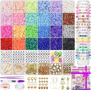 6000 Clay Beads Bracelet Making Kit, 24 Colors Flat Preppy Beads New - Picture 1 of 11