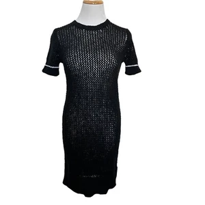James Perse Womens Dress Size Small 1 Sheer Open Knit Black Short Sleeve $395 - Picture 1 of 8