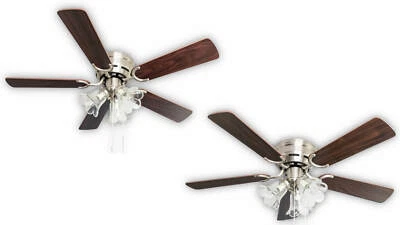 Ventilatore da soffitto con luce Kisa Deluxe Nichel 105 cm anta legno di rosa... - Immagine 1 di 4