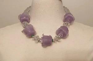 ANGELA CAPUTI Clear & Lavender Color Resin Flower Buds Choker Necklace - Picture 1 of 9
