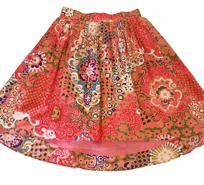 J Crew 尺寸 2 棉褶前粉色珊瑚佩斯利高低夏季裙二手状况完好 阅读 — 第 1/4 张图片