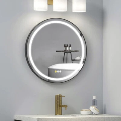 Antifog LED Bathroom Mirror Wall Hanging Round Aluminum Frame with Touch Control - image 1 of 4