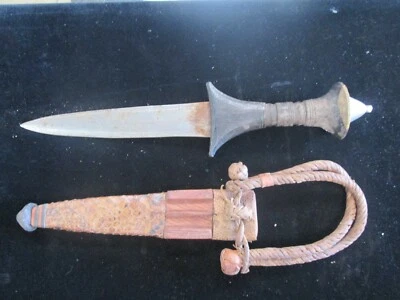 VINTAGE MIDDLE EASTERN KNIFE W/ ORNATE LEATHER SHEATH MADE DAGGER RARE - Image 1 of 3