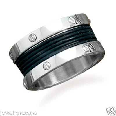 NUEVO Anillo de acero inoxidable y banda de goma con detalle de tornillo para hombre ~ talla 8 ~ gran regalo Foto 1 de 3
