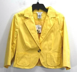 George Womens Warm Yellow Stretch Notch Lapel One Button Patch Pocket Blazer 10 - Picture 1 of 9