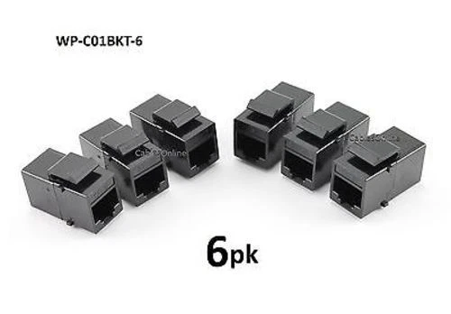 6-PK CAT5e Female/Female RJ45 Ethernet Black Keystone Jack Coupler, WP-C01BKT-6 - Image 1 of 2