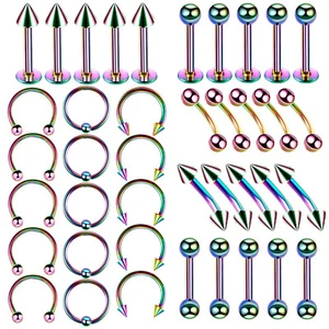 40Pcs Lip Rings Stainless Steel Nose Ring Cartilage Daith Earrings Piercing 16G - Picture 1 of 10