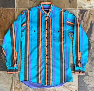 Camicia western vintage Wrangler Brushpopper - blu a righe - x code lunghe - bottoni davanti - Foto 1 di 3