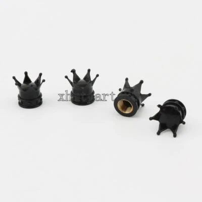 4Pcs Black Crown Tire Wheel Stem Air Valve Caps Car Truck Hot Rod Motorcycle New - Image 1 of 4