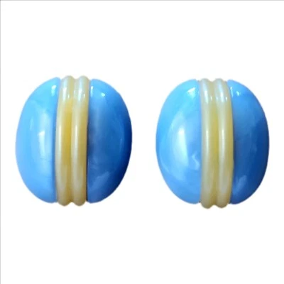 Brincos Lucite redemoinho azul e amarelo bebê moderno meados do século 1970  - Imagem 1 de 3