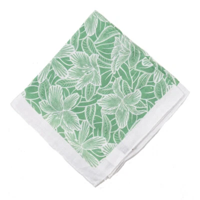NUEVO CON ETIQUETAS RODA Cuadrado de Bolsillo de Lino Estampado Floral Tropical Verde y Blanco Foto 1 de 2