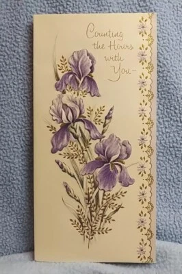 Tarjeta de felicitación vintage "Contando las horas contigo" 6-3/4" X 3-3/8" con sobre Foto 1 de 4