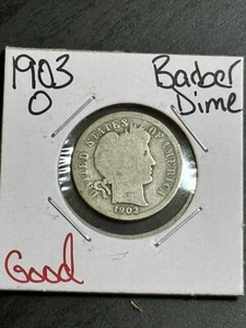 Moneda de diez centavos de plata O Barber 1903 bonita G+ buena fecha mejor (Raw14099) - Imagen 1 de 2