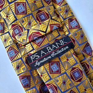 Corbata larga Jos A Bank Signature Collection 100 % seda oro marrón azul EE. UU. - Imagen 1 de 9