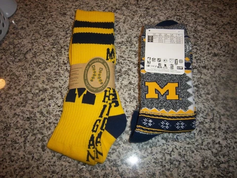 2 PAIR BLUE/YELLOW NCAA MICHIGAN SOCKS - NWT Cover