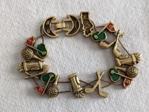 Vintage Goldette Gold Toned Golf Charm Bracelet with clasp - Picture 1 of 3