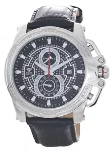 Aqua Master Men's Black Dial Silver Case Leather Band Diamond Watch W#352 - Picture 1 of 3