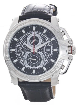 Reloj Aqua Master para hombre esfera negra caja plateada correa de cuero diamante W#352 Foto 1 de 3