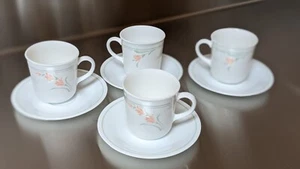Corelle Peach Garland 4 Coffee/Tea Cup Mug Set+Saucer White W/Peach Flowers EUC - Imagen 1 de 11