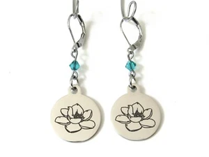 Pendientes de Magnolia con Piedra de Nacimiento, Pendientes de Palanca de Magnolia Trasera, Flor de Magnolia - Imagen 1 de 3
