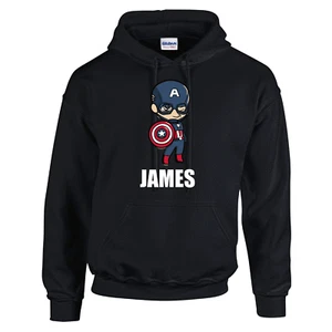 Girls Boys Personalised Marvel Captain America Hooded Hoody Hoodies - Picture 1 of 9
