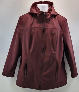 L1) Andrew Marc Woman Water Repellent Burgundy 4-Way Stretch Hooded Jacket XXL - Picture 1 of 12
