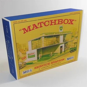 Matchbox Lesney Accesorio MG-1c BP Garaje Estación de Servicio Estilo E Caja Repro - Imagen 1 de 4