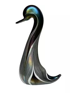 Vintage Stuart Abelman Iridescent Glass Swan Figural Paperweight 8" Tall 1983 - Picture 1 of 14