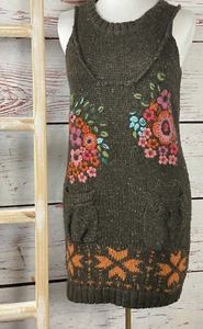 Desigual Sweater Dress Large Floral Embroidery Brown Wool Mohair CottageCore - Picture 1 of 18