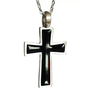 Black Cross Crucifix Pendant Enamel Pewter Gothic Necklace Unisex Jewellery - Picture 1 of 9